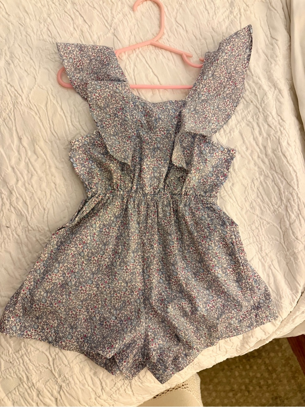 Olivier London Liberty print Girls Floral Ruffle Romper - Blue